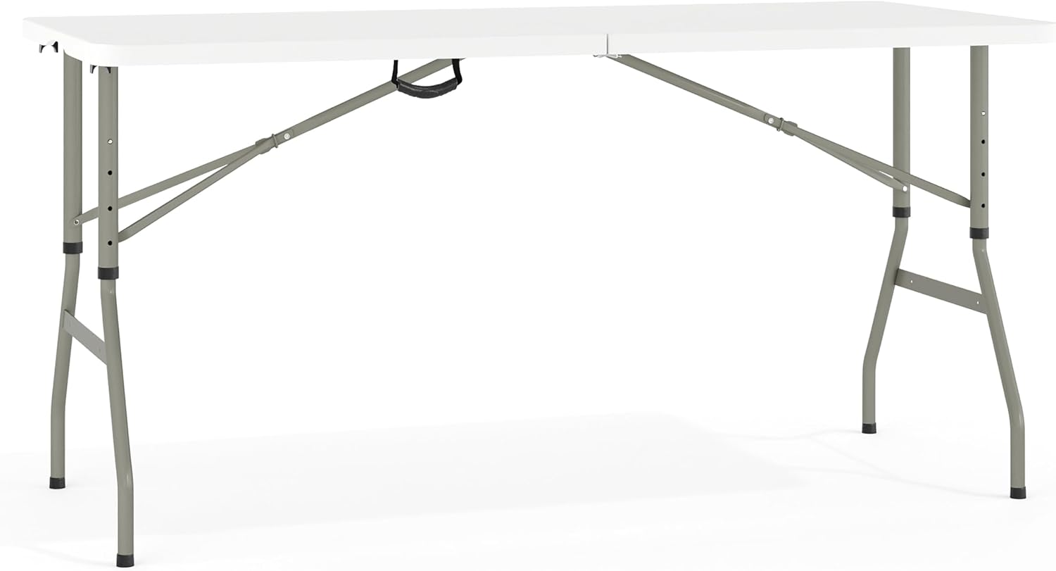 EMMA + OLIVER 5-Foot Granite White Adjustable Bi-Fold Plastic Folding Table | Lightweight, Easy Storage, Event and Banquet Table