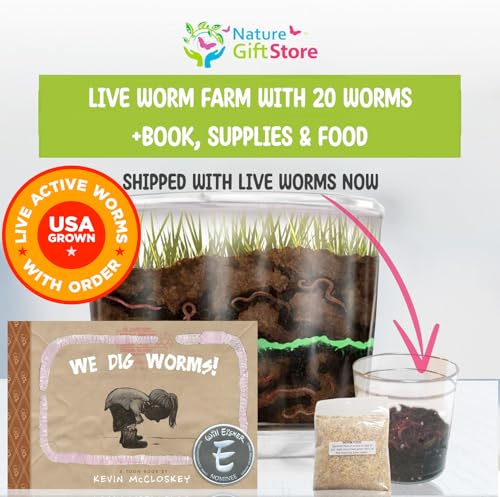 Worm Farm for Kids Kit with 20 Live Composting Worms, All-in-One Bundle | Watch composting in action with this complete kit with live worms included, all-in-one bundled engaging science project