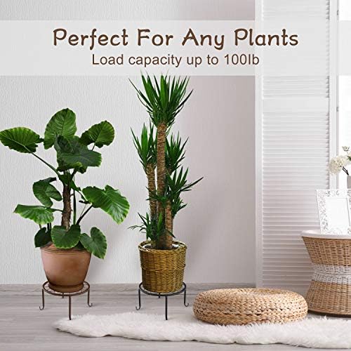 Lewondr 3 Pack Potted Plant Stand | Rustproof Round Flowerpot Plant Holder Container Durable Metal Garden Plant Support for Indoor Outdoor, Black