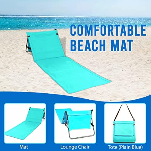 Bo Toys Portable Beach Mat Lounge Chair and Tote (Plain Blue)