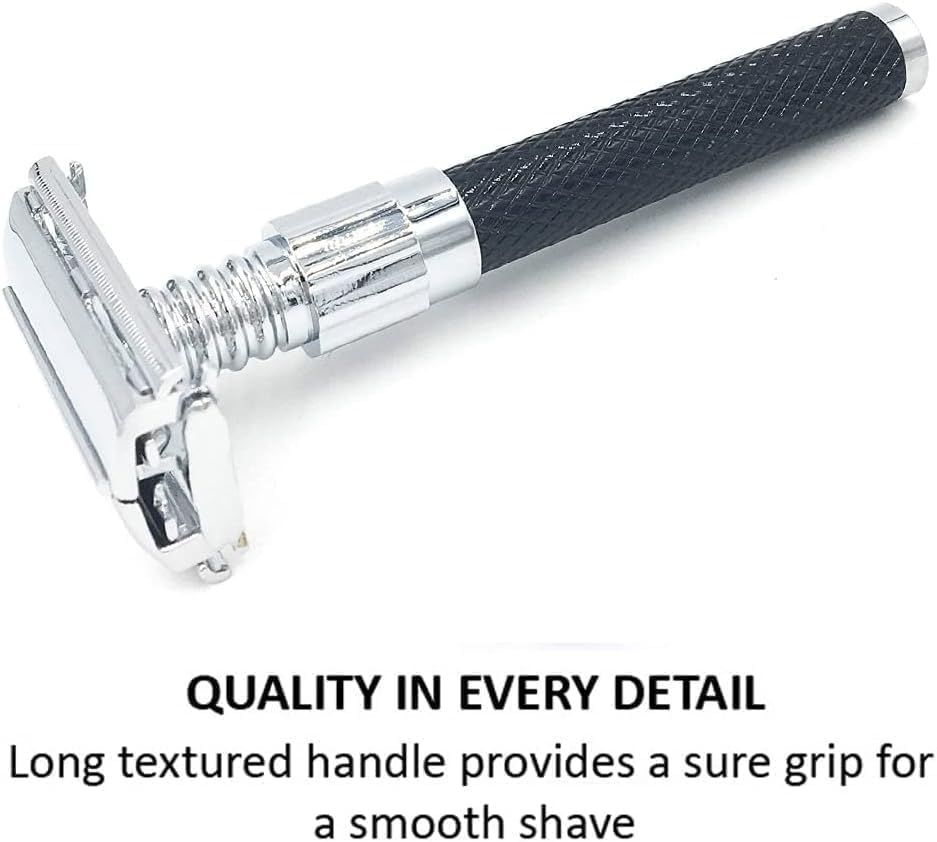 Parker 92R Graphite Gray Butterfly Double Edge Safety Razor, Long Handle | Twist-To-Open Loading And Substantial Weight Provide Secure Control
