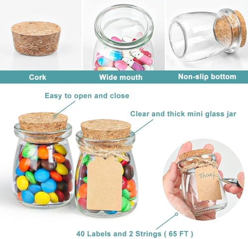 Ritayedet 3.4 Oz Small Glass Jars With Lids, 40 Pack Wedding Favors