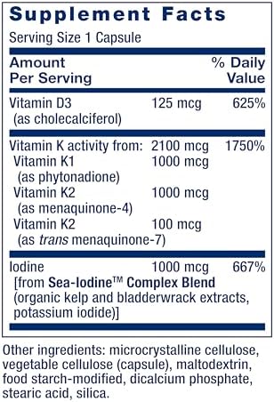 Life Extension Vitamins D and K with Sea-Iodine for Thyroid, 60 Capsules