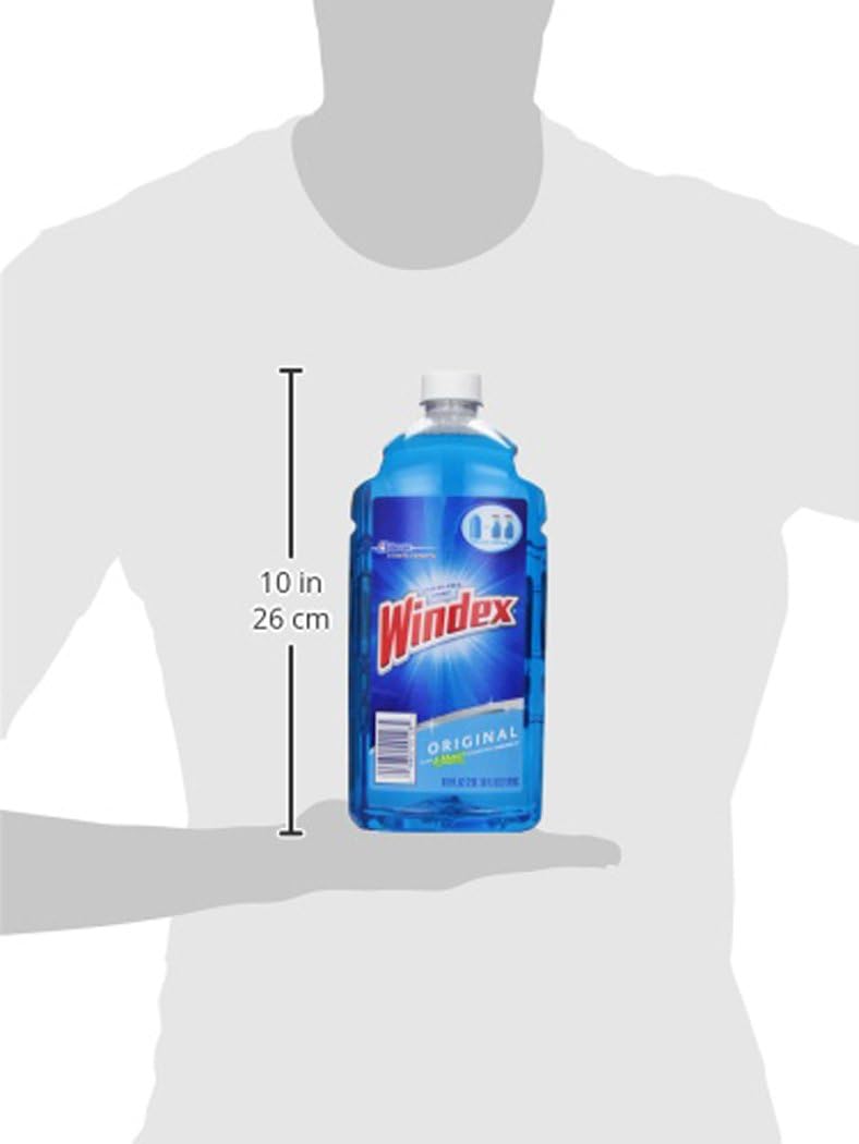 Windex refill glass and window cleaner, made from 100% recycled plastic, surface cleaning spray, original blue scent, 2L (67.6 fl oz)