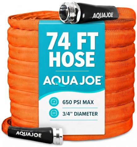 Aqua Joe AJFJH75-34-CTR FIBERJACKET Garden Hose, Non-Expanding and Kink-Resistant, 650 PSI Burst Rating, 75 Feet Long, Orange