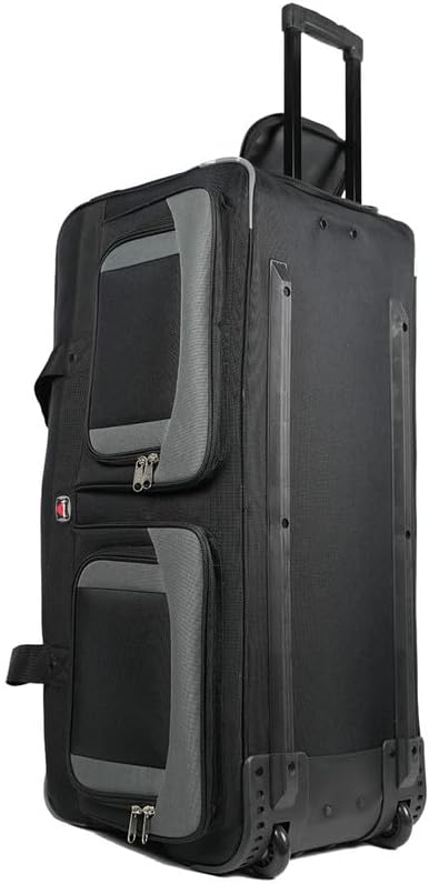 AMARO 36 Inch Rolling Duffle Bag with Wheels, Extra Large Heavy Duty Travel Duffel Luggage with Telescopic Handle, Multiple Pockets, Collapsible Storage, Black/Grey