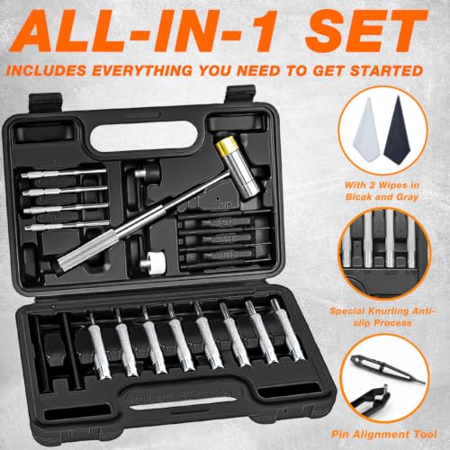 BESTNULE 24pc Punch Set and Hammer, Roll Pin Punch Set & Tweezers & Wipes