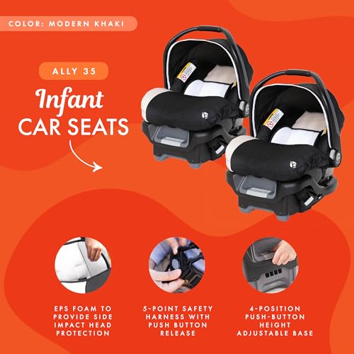 Baby Trend Ally Newborn Infant Car Seat Carrier with Harness, Khaki, 2-Pack