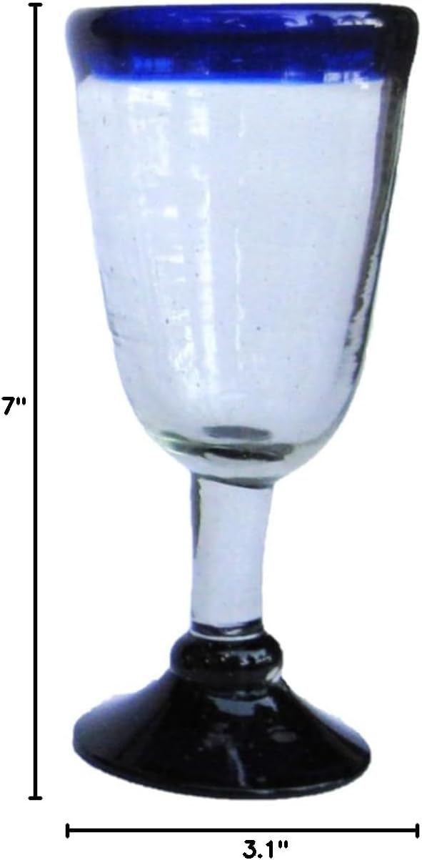 Cobalt Blue Rim 13 oz Wine Glasses (set of 6), Recycled Glass, Lead-free, Toxin-Free (13oz Wine)