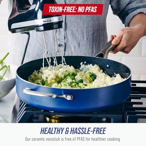 Blue Diamond 10" Diamond Infused Ceramic Nonstick Frying Pan Skillet, Blue | PFAS-Free Ceramic Nonstick, Dishwasher & Oven Safe, Stay Cool Handle, Durable Metal Utensil Safe, Egg & Omelet Pan