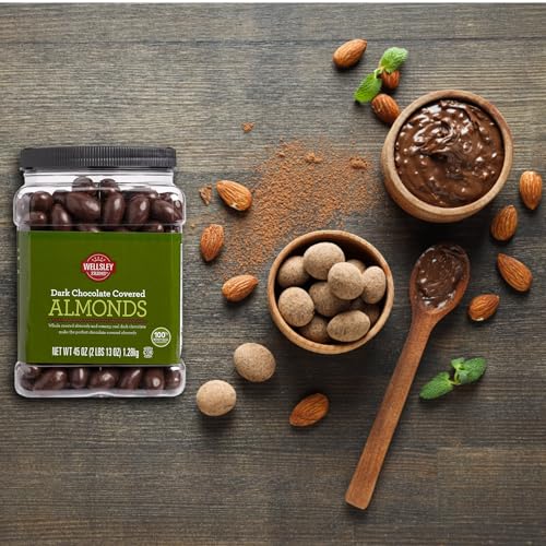 Wellsley Farms Dark Chocolate Covered Almonds – 2lbs 13oz | Whole Roasted Almonds with Real Creamy Dark Chocolate | Kosher, Gluten-Free Snack
