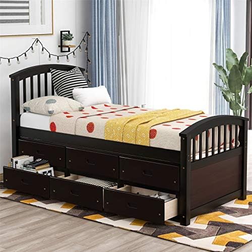 Harper & Bright Designs Twin Captain's Bed Storage Daybed with 6 Drawers for Kids Teens and Adults (Espresso)