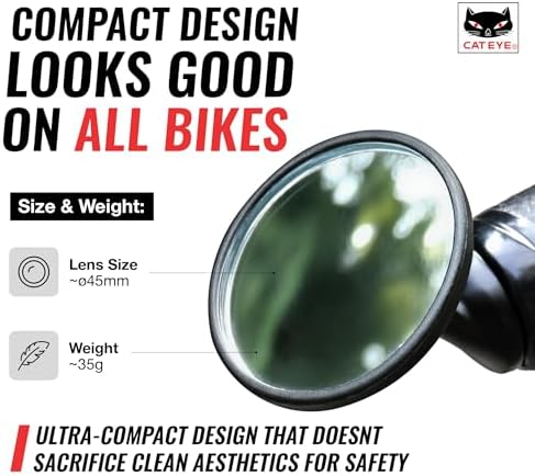 CATEYE BM-45 Bar End Mirror | Road, MTB and Gravel Bikes, Durable Aluminum with Scratch-Resistant Glass, Visibility and Safety for Cyclists