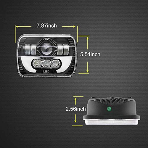 120W Rectangle 7x6 5x7 Inch Headlights 6052 6054 H5054 H6054 Headlight DRL Hi/Low Sealed Beam H4 Plug Compatible With GMC Ford Chevy Chevrolet Cargo
