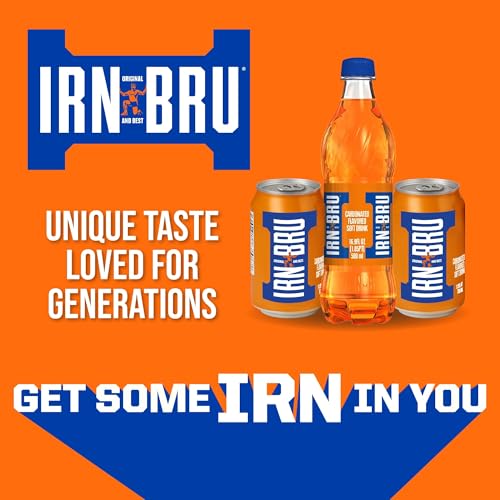 IRN-BRU Original Scottish Sparkling Soda, Citrus Flavored Carbonated Drink - Sparkling Flavored Soft Drink, 32 Flavor Recipe, 16.9 fl oz Bottles, Pack of 12
