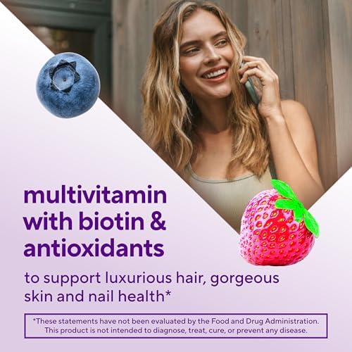 Vitafusion Hair Skin and Nails Gummies | Biotin 5000mcg | 100 Count | Gummy Vitamins for Adult Women & Men | Berry Flavor | Gluten-Free Multivitamin Supplement