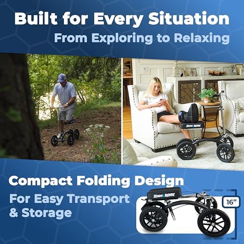 KneeRover Quad HC All Terrain Knee Scooter with Flat Free Wheels for Adults and Kids - Foot Surgery Knee Walker for Broken Ankle Foot Injuries