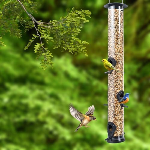 Backyard Expressions Tall Tube Bird Feeder - Durable Hanging Wild Bird Feeder for Wild Birds - 16" Tall, 4-Port Design
