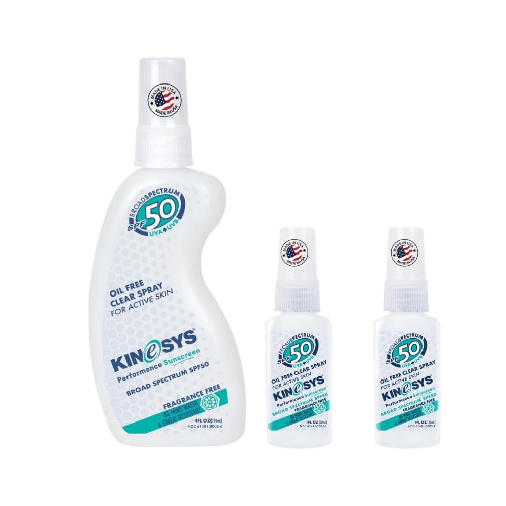 KINeSYS Fragrance Free SPF 50 Sunscreen Spray 4 oz & 1 oz (2-Pack) Bundle