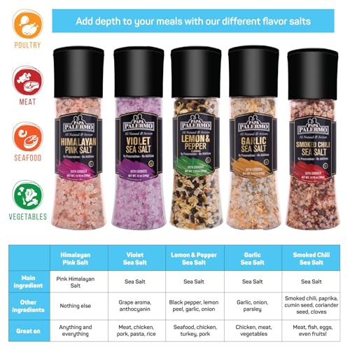 Papa Palermo Garlic Sea Salt Seasoning with Grinder, Kosher, All Natural, No Additives, 9.52 oz