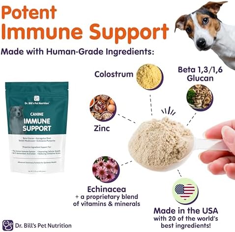 Dr. Bill’s Canine Immune Support | Boosts Dog Immunity and Health with Colostrum, Beta Glucan, Turkey Tail Mushroom