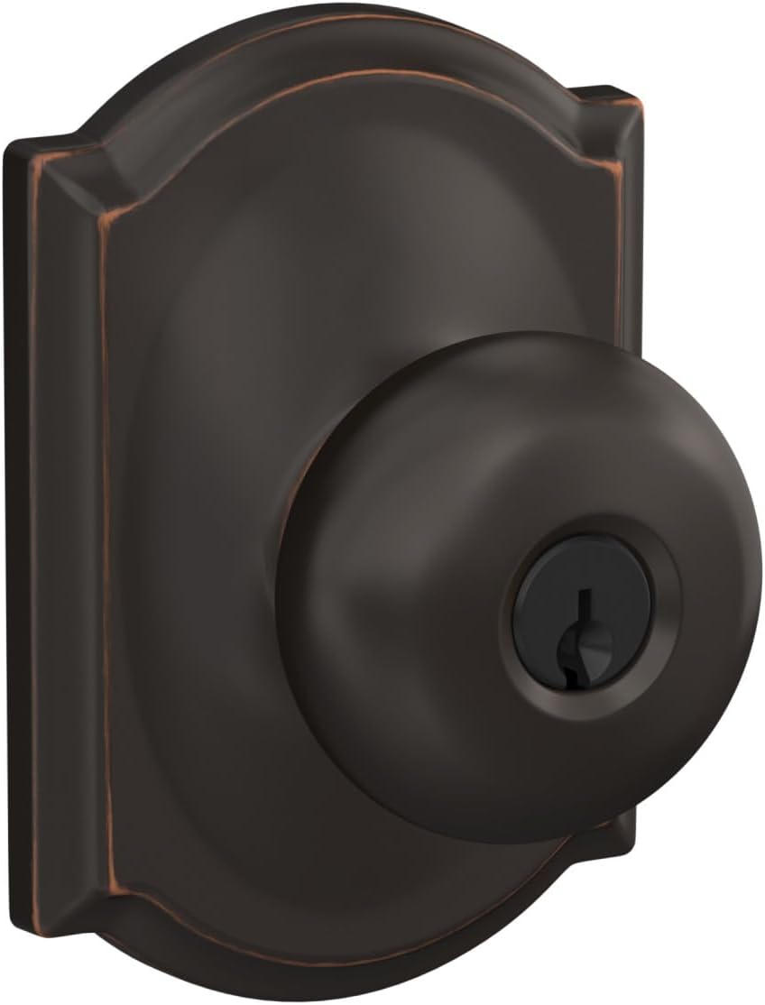 Schlage Plymouth Bed/Bath Privacy Door Knob with Lock, Satin Nickel | Interior bedroom or bathroom door knob with push button lock, Easy to install, Certified durability, Universal fit