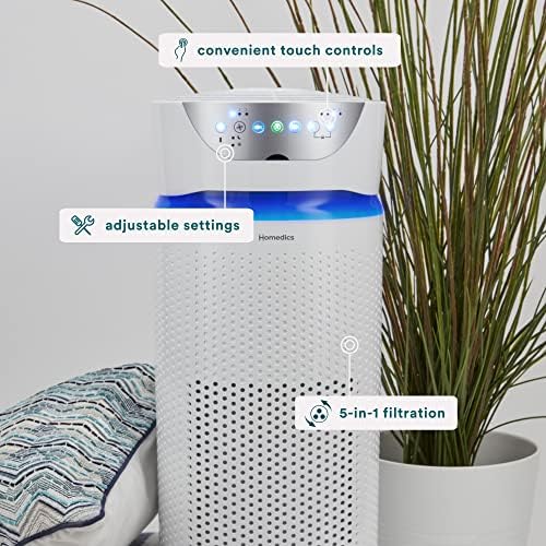 Homedics 5-in-1 UV-C Air Purifier - 360-Degree HEPA Filter for 1, 593 Sq Ft, Extra Large Air Purifiers for Bedroom and Home, Essential Oil Pads