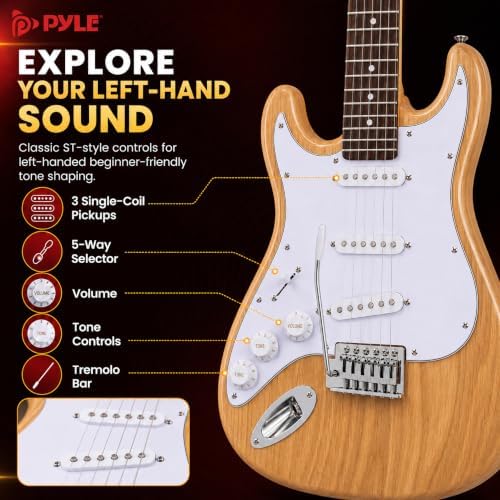 Pyle Electric Guitar and Amp Kit - Full Size 39" Complete Starter Kit with Wearable Bluetooth Amplifier, 1/4” Cable, Carry Case, Strap, Strings, Picks, Cleaning Cloth, ST-Style Pickups (Black)