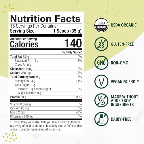 Purely Inspired Plant-Based Protein Powder for Men & Women, Rich Decadent Chocolate (16 Servings) - Vegan & Organic - 20g of Pea Protein Powder for Smoothies & Shakes - Dairy-Free, & Gluten-Free