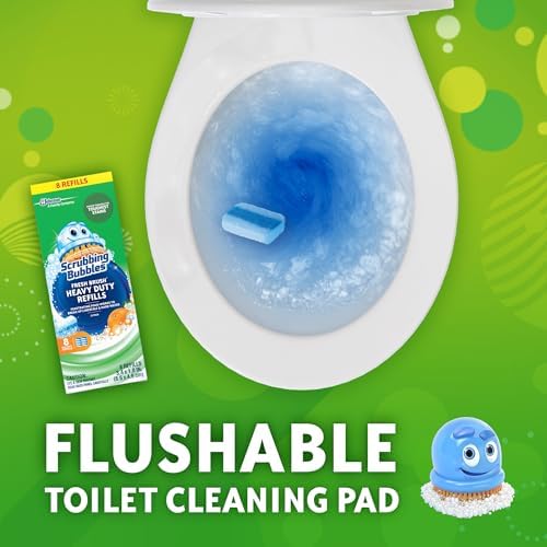 Scrubbing Bubbles Toilet Bowl Wand Cleaner Refills, Fresh Brush Heavy Duty Cleaner Toilet Refill Pads, Removes Limescale & Odors, Citrus Scent, 8 Count (Pack of 1)