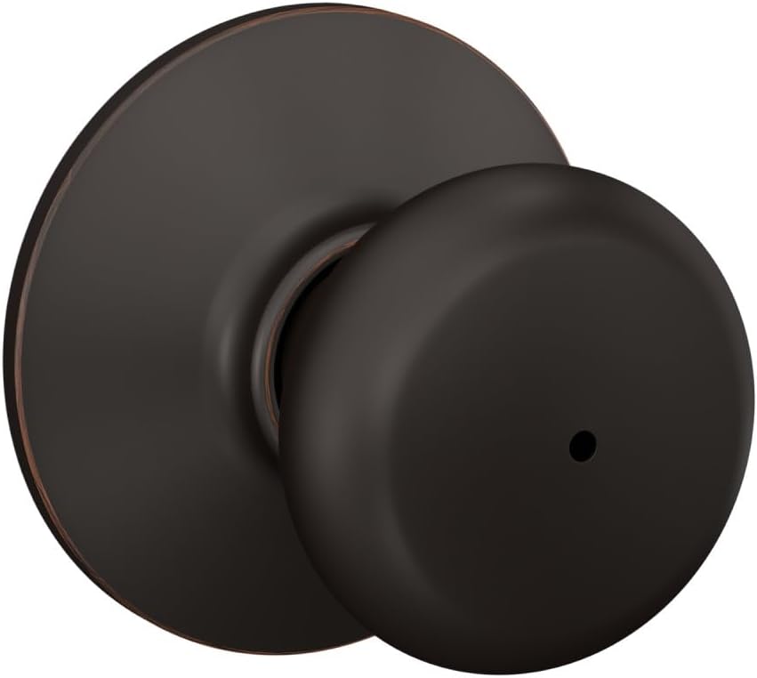 Schlage Plymouth Bed/Bath Privacy Door Knob with Lock, Satin Nickel | Interior bedroom or bathroom door knob with push button lock, Easy to install, Certified durability, Universal fit