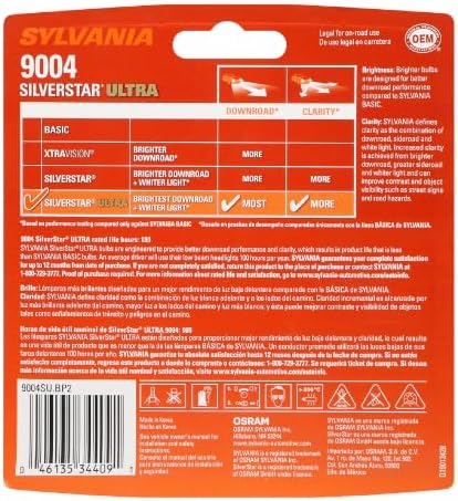 SYLVANIA - 9004 SilverStar Ultra - High Performance Halogen Headlight Bulb, High Beam, Low Beam and Fog Replacement Bulb
