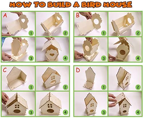 hapray 4 Pack Bird House Craft Kit, DIY Birdhouse for Kids to Build & Paint