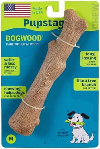 Pupstages Dogwood Dog Chew Toy, Made in the USA – Real-Wood Blend, Natural Flavor & Texture, Moderate Chewers, Small, 5.4"