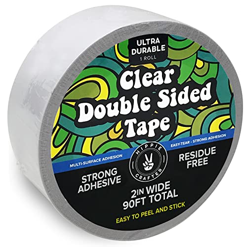 HIPPIE CRAFTER Clear Double Sided Tape, 2 Inch Wide Heavy-Duty Adhesive, Removable Mounting Tape for Posters, Carpets, Wall-Safe Use, Crafts