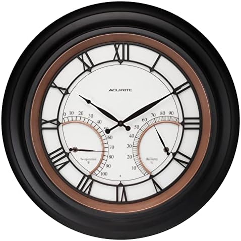 AcuRite 75133M LED Illuminated Outdoor Clock with Temperature and Humidity, 24", Black