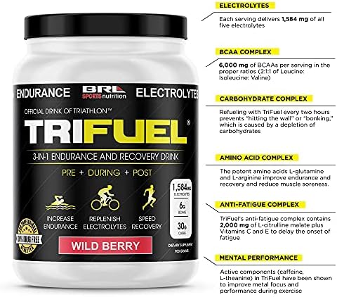 3-in-1 Endurance and Recovery, Hydration, BCAA, Electrolyte Enhanced Drink (Wild Berry)…