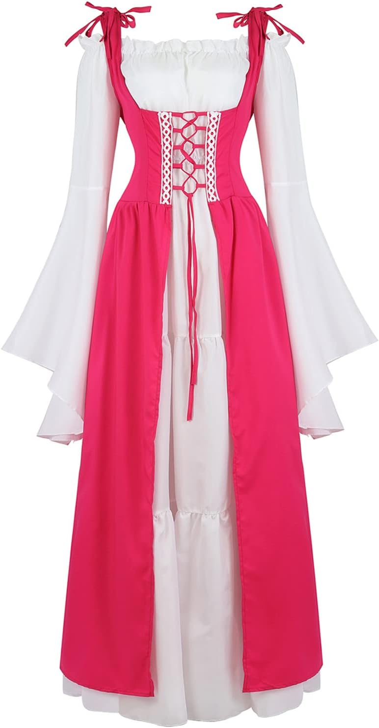 Kranchungel Renaissance Costume Women Dress: Flowy Long Sleeve Medieval Dress for Renaissance Faires & Medieval Festival