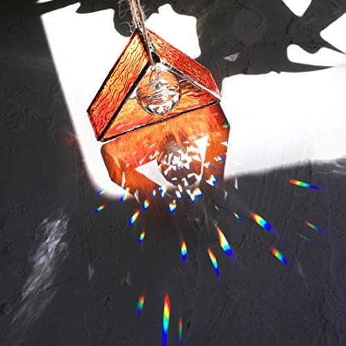 Green Stained Glass Pyramid Suncatcher Window Hanging Prism Decor