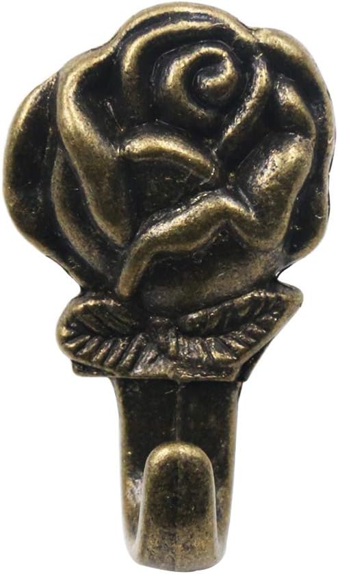 Rose Shape Push Pin Hangers Wall Hooks (12 - Pack, Antique Brass)