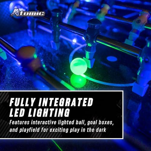 Atomic Azure LED Foosball Table – Light Up Arcade Style Table with In-Rail LED Lighting, Music, Electronic Scoring, Glow Foosball