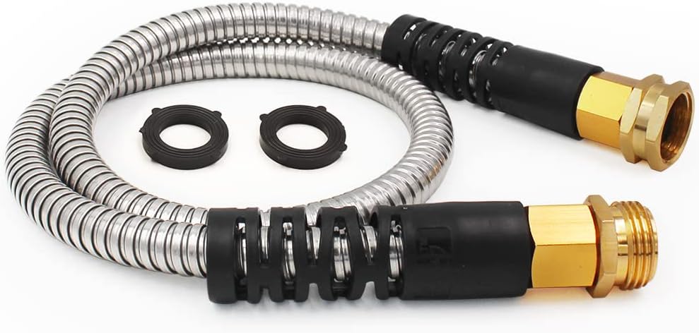 Cesun 100 ft Metal Garden Hose with 10 Function Nozzle, 100 foot x 5/8" | Heavy Duty Stainless Steel Water Hose, Kink-Free & Flexible, Lightweight, Durable, Leak Proof, Rust Proof for Yard/RV/Outdoor