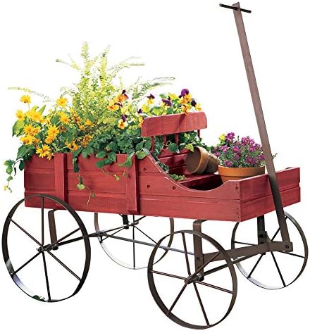 Collections Etc Amish Wagon Decorative Indoor/Outdoor Garden Backyard Planter, Red | Country Red, fir (wood)