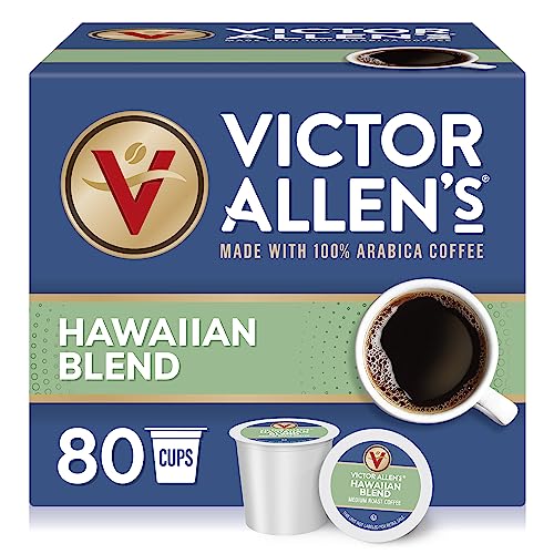 Victor Allen's Coffee K Cups, Kona Blend Single Serve Medium Roast Coffee, 80 Count, Keurig 2.0 Brewer Compatible | 100% Arabica beans, Keurig K-Cup compatible, Kosher-OU (Pareve), Kona District blend, 90-150mg caffeine per serving