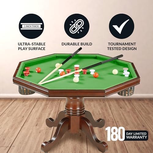Hathaway Kingston 3 in 1 Octagon Poker Table, Dining & Bumper Pool Table for Game Rooms - Durable Hardwood, Sturdy Legs