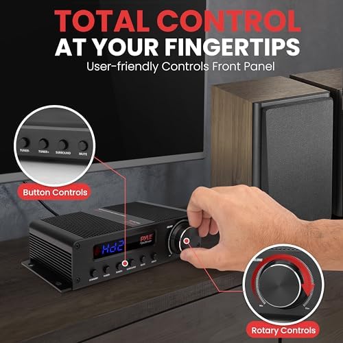 Pyle 100W 5 Channel Audio Amplifier - Wireless Bluetooth Home Theater Power Stereo Receiver with Surround Sound w/HDMI, AUX, FM Antenna