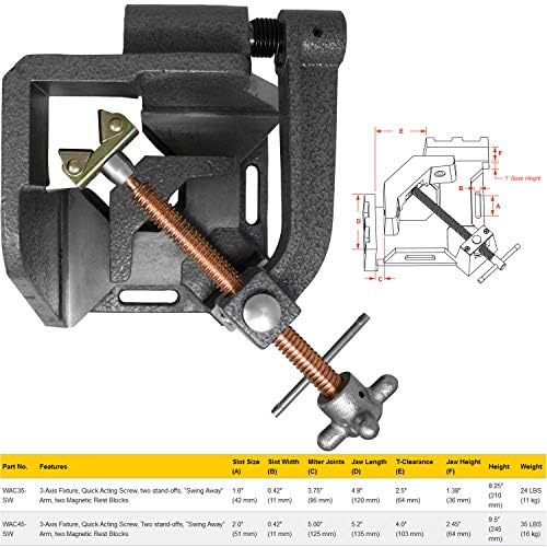 Strong Hand Tools 3-Axis Fixture Vise with Quick Acting Screw, Two Stand-Offs,"Swing Away" Arm with 4.75-Inch Miter Joint, 3.92-Inch T-Clearance, WAC45-SW