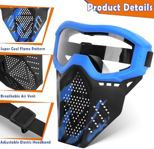POKONBOY 2 Pack Tactical Mask with Goggles Compatible with Nerf Rival , Apollo, Zeus, Khaos, Atlas, & Artemis Blasters Rival Mask Red & Blue