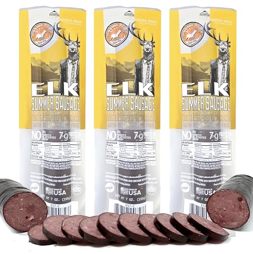 Pearson Ranch Grass Fed Elk Summer Sausage – Wild Game & Exotic Meat – Low-Carb, Gluten & MSG-Free, No Added Nitrites – 7 oz (Pack of 3)