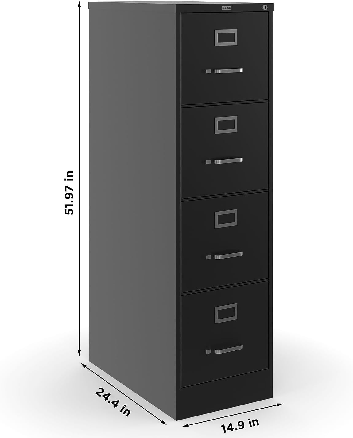 Staples 4-Drawer Vertical File Cabinet, Letter Size Documents, Lockable, 26.5" D x 15" W x 51.97" H, Putty/Beige